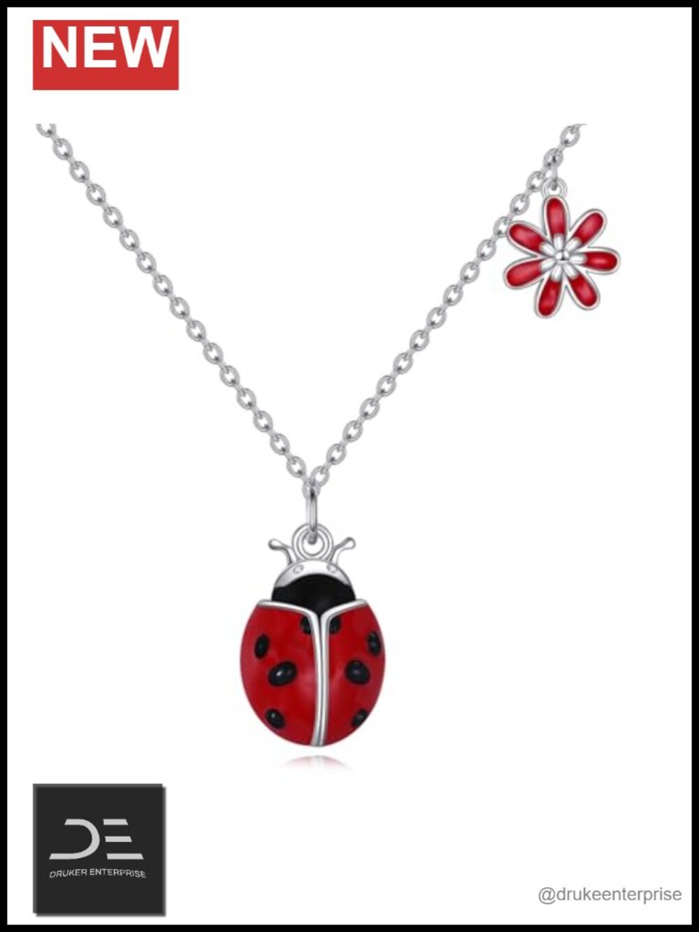 925 Sterling Silver Ladybug Daisy Pendant Necklace Animal Bug Charm Jewelry